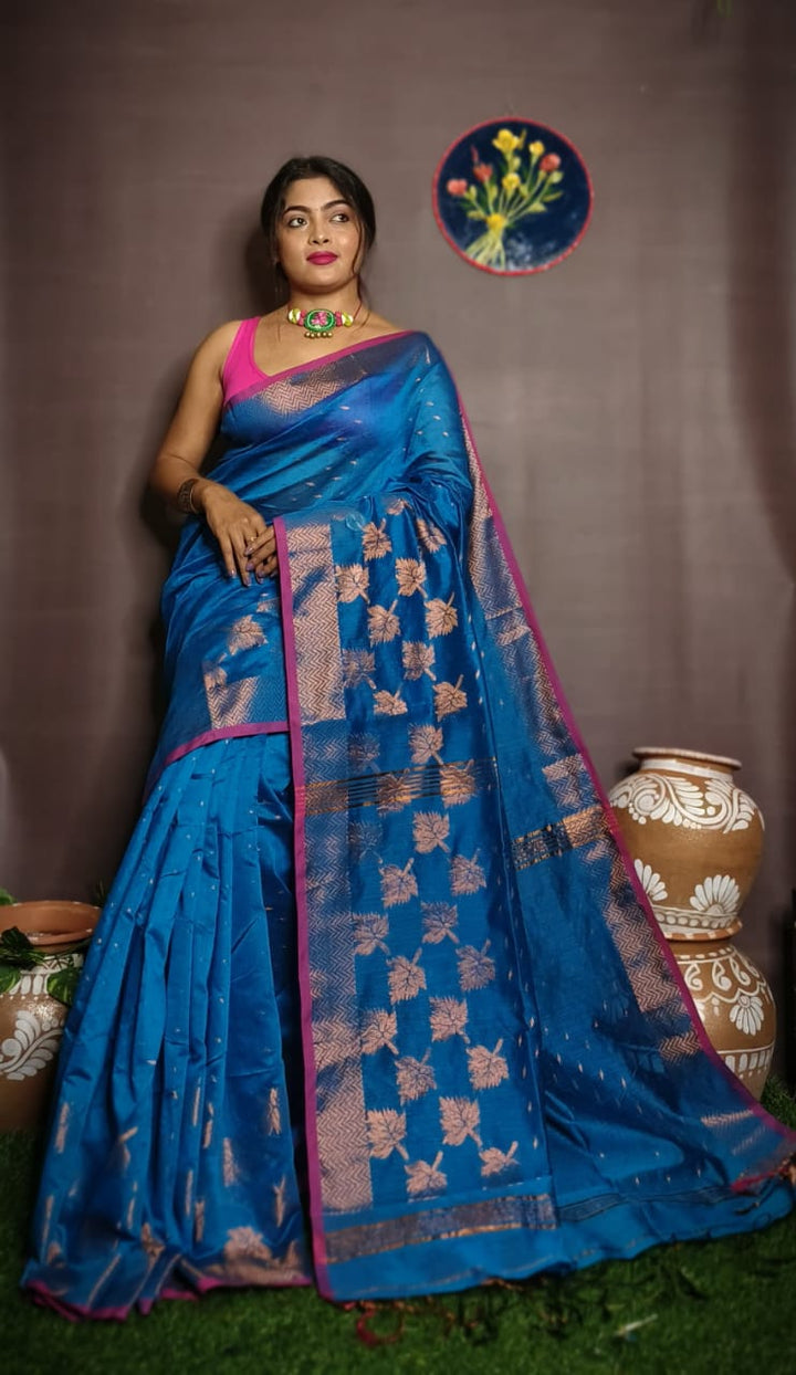 Leaf Design Cotton Silk Jamdani Saree