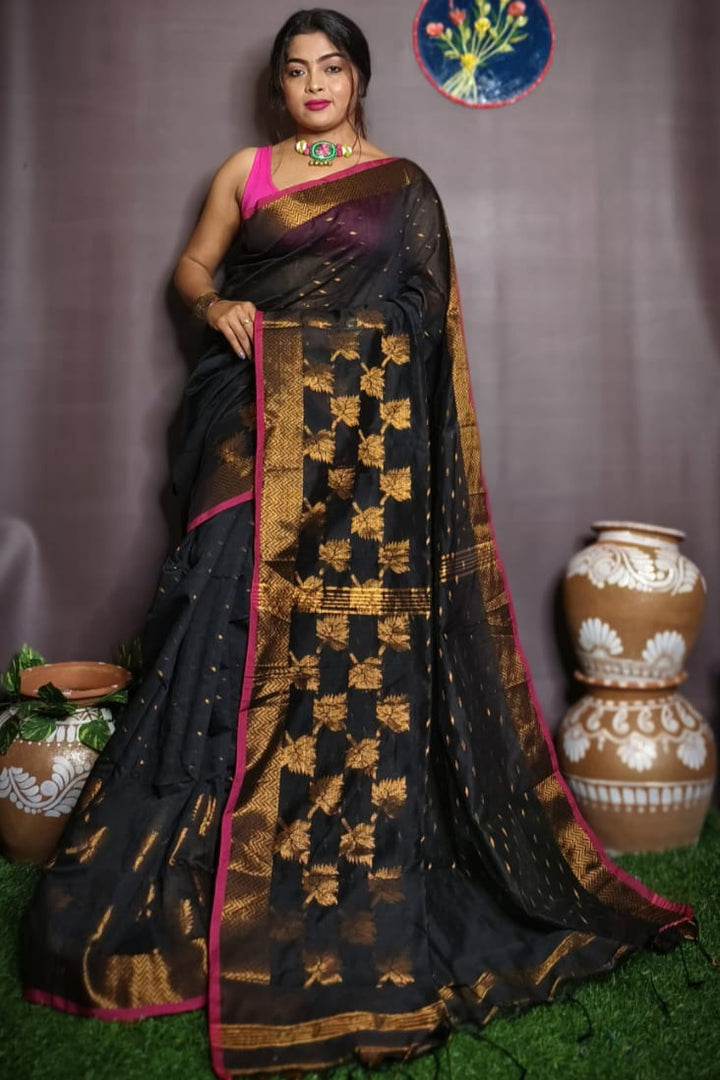 Leaf Design Cotton Silk Jamdani Saree