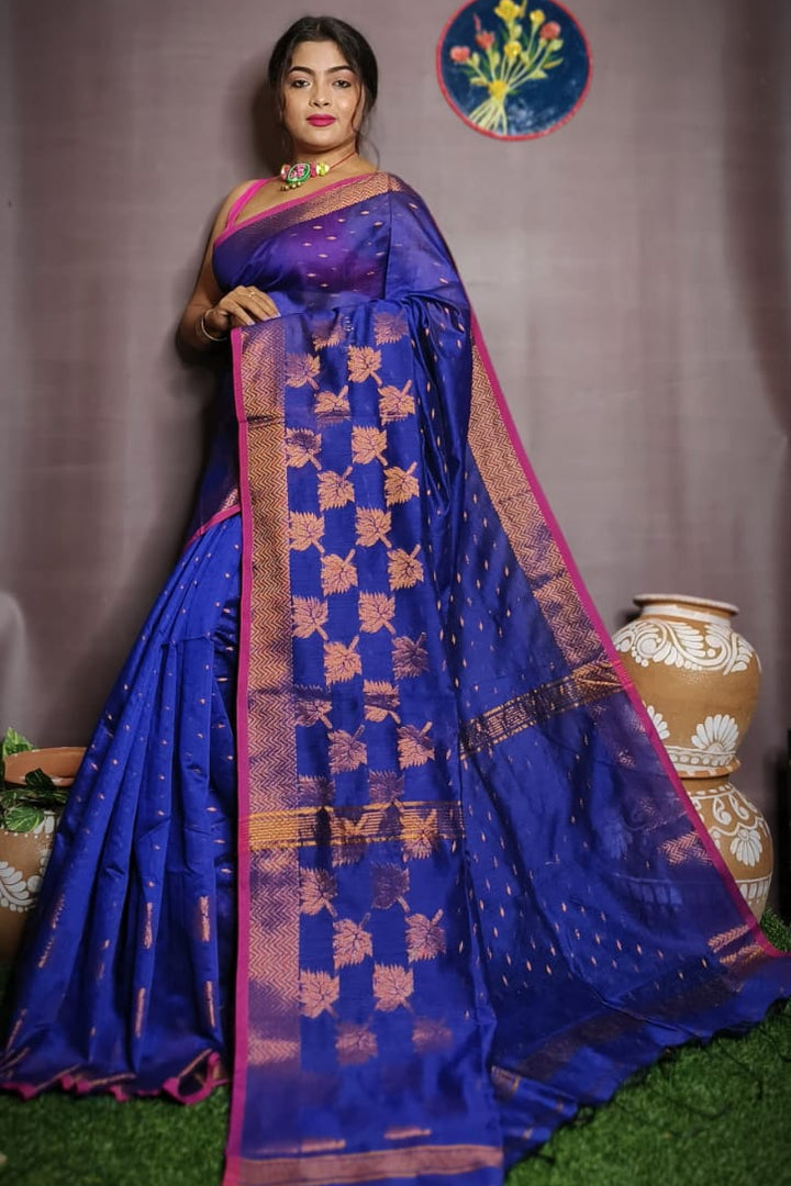 Leaf Design Cotton Silk Jamdani Saree