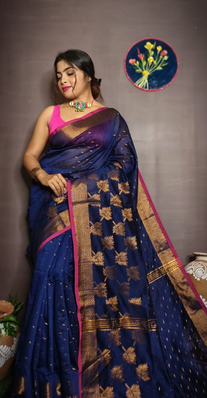 Leaf Design Cotton Silk Jamdani Saree