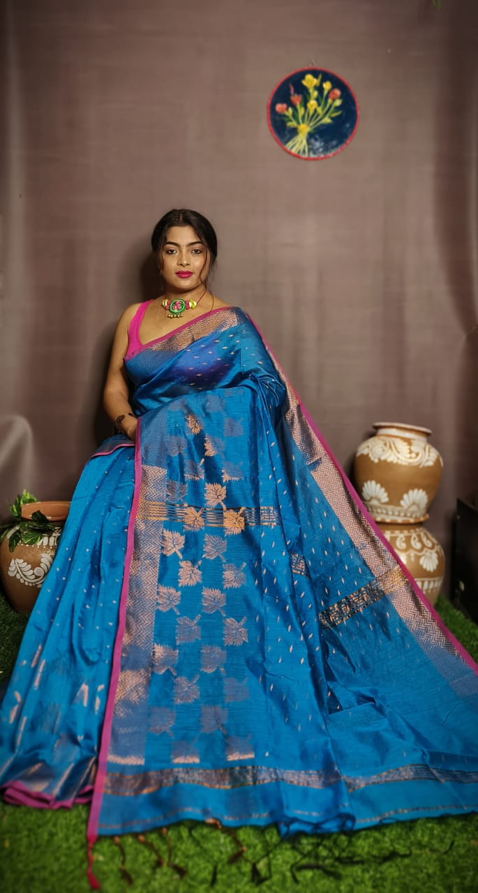 Leaf Design Cotton Silk Jamdani Saree