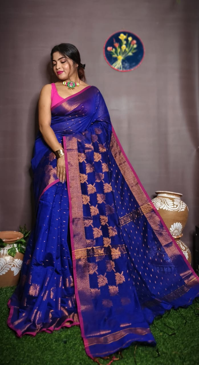 Leaf Design Cotton Silk Jamdani Saree