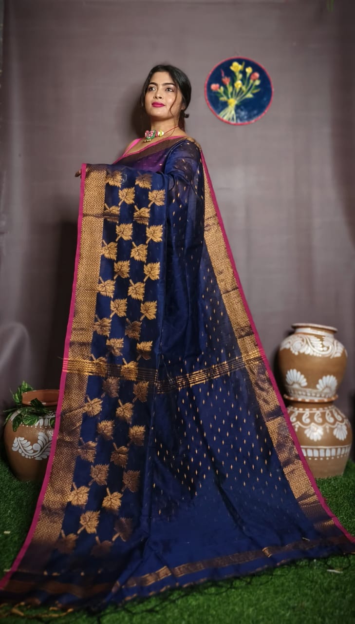 Leaf Design Cotton Silk Jamdani Saree