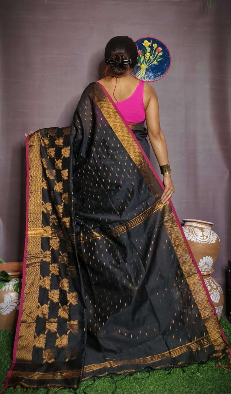 Leaf Design Cotton Silk Jamdani Saree