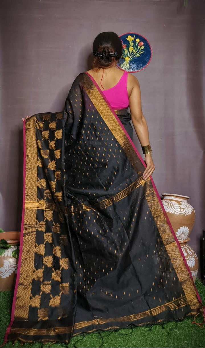 Leaf Design Cotton Silk Jamdani Saree