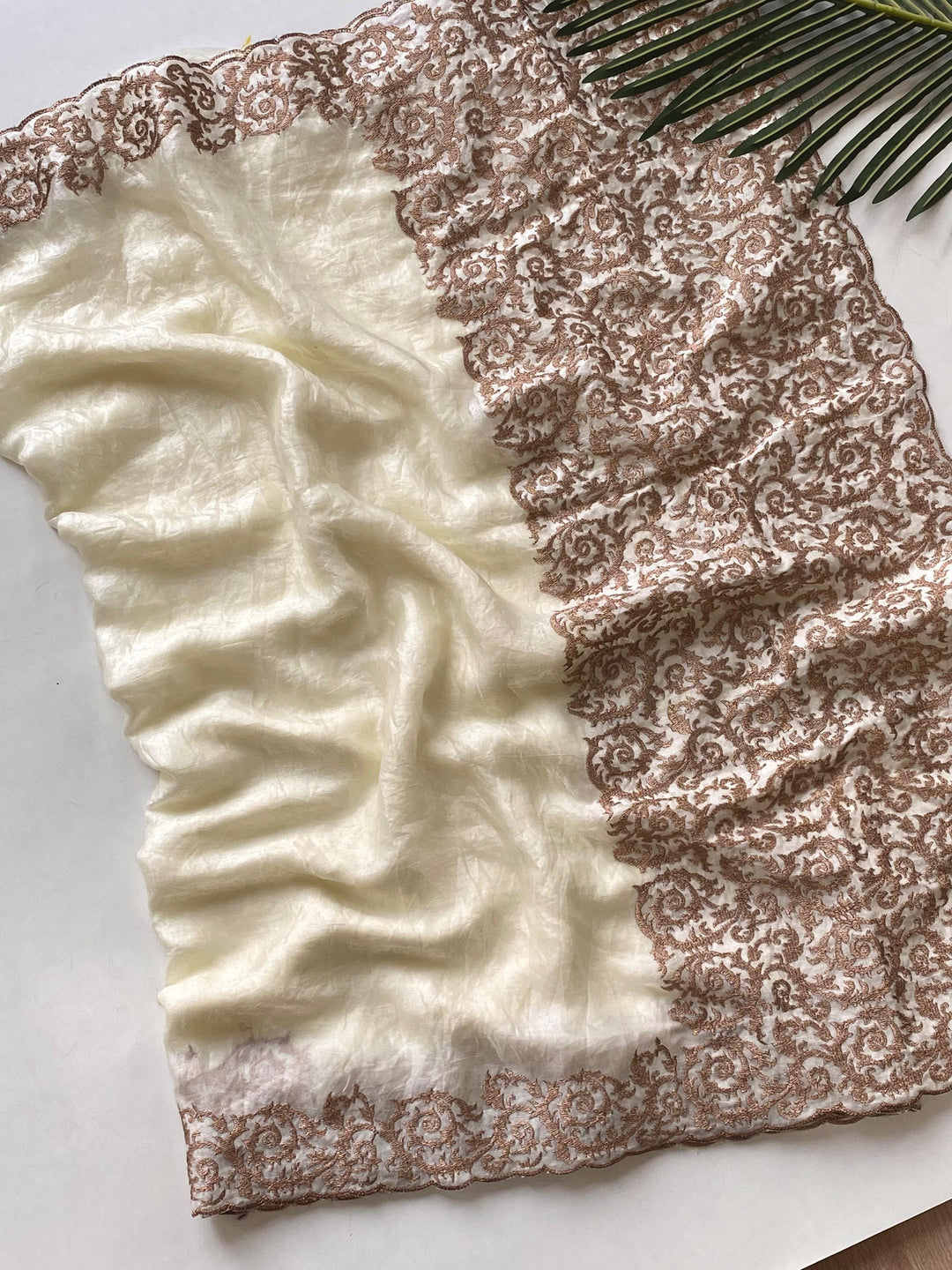 Feather Fall Fancy Chiffon White Saree