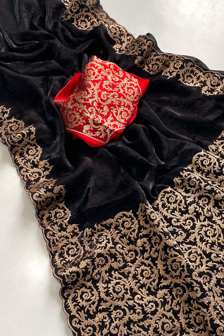 Feather Fall Fancy Chiffon Black Saree