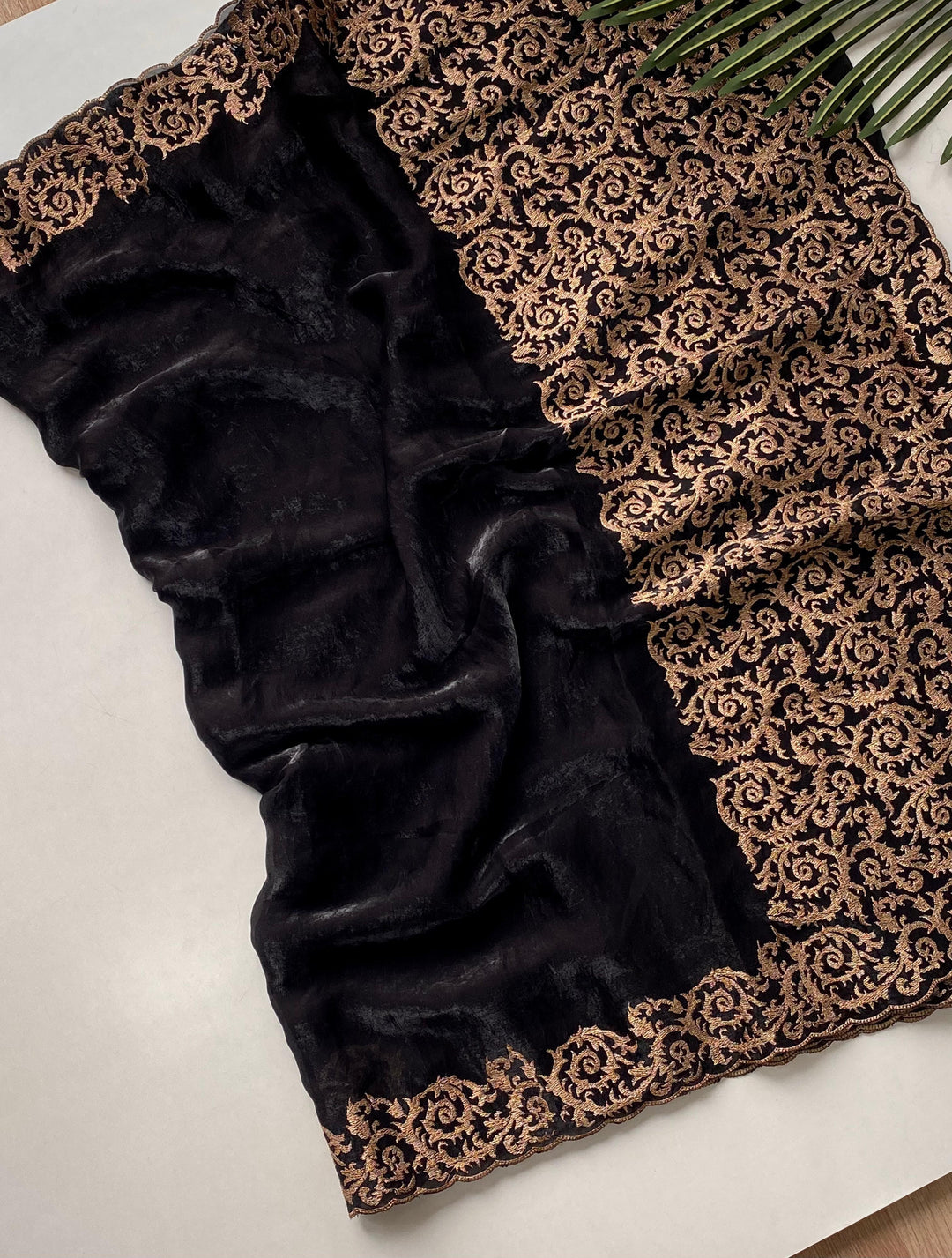 Feather Fall Fancy Chiffon Black Saree