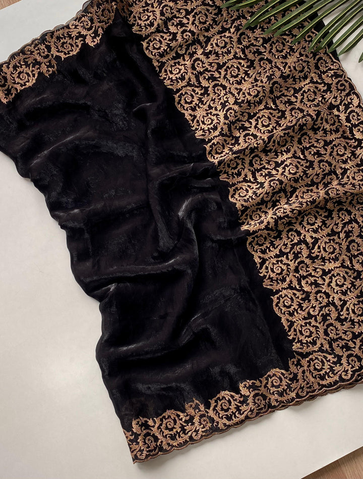 Feather Fall Fancy Chiffon Black Saree