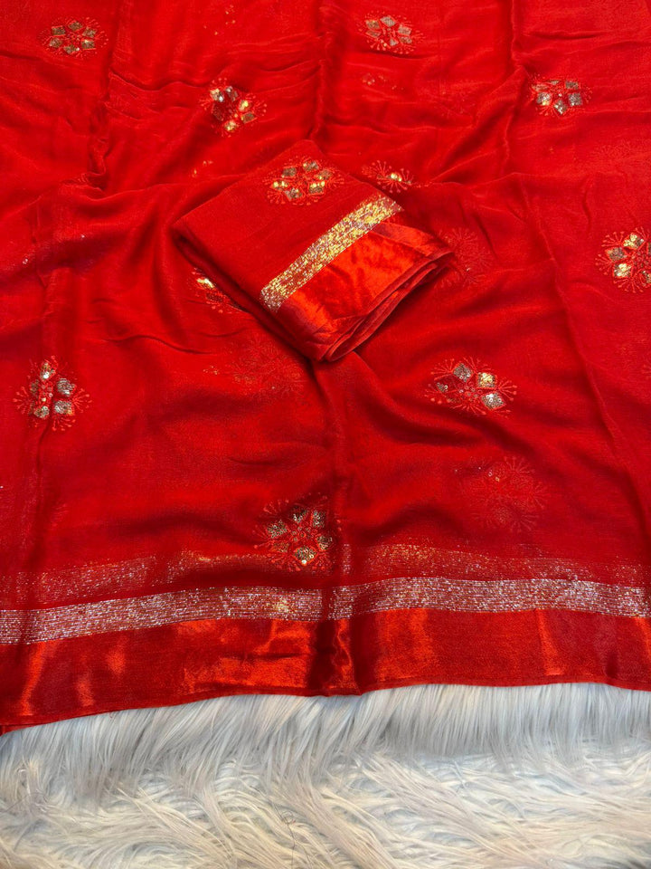 House of Angels Red Georgette Saree
