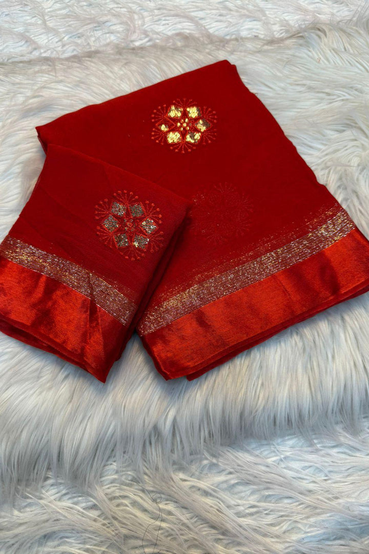 House of Angels Red Georgette Saree