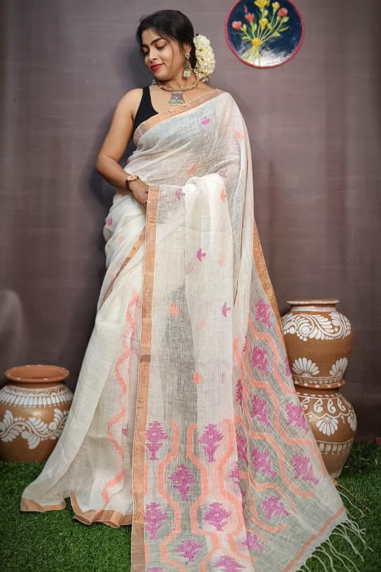 Dhaaga Tales Linen Jamdani Saree