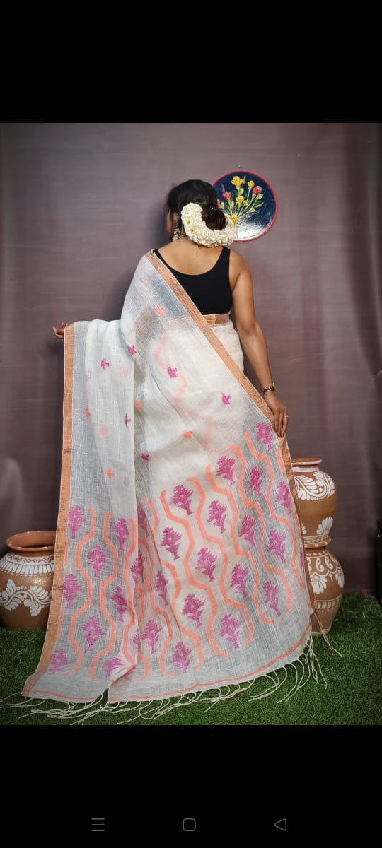 Dhaaga Tales Linen Jamdani Saree