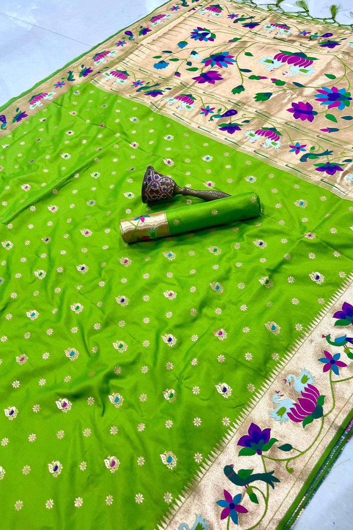 Fly In Tradition Kanchivaram Paithani Green Silk Saree