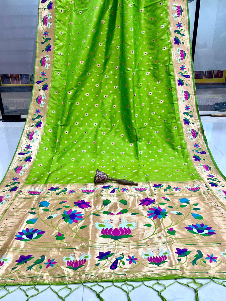 Fly In Tradition Kanchivaram Paithani Green Silk Saree