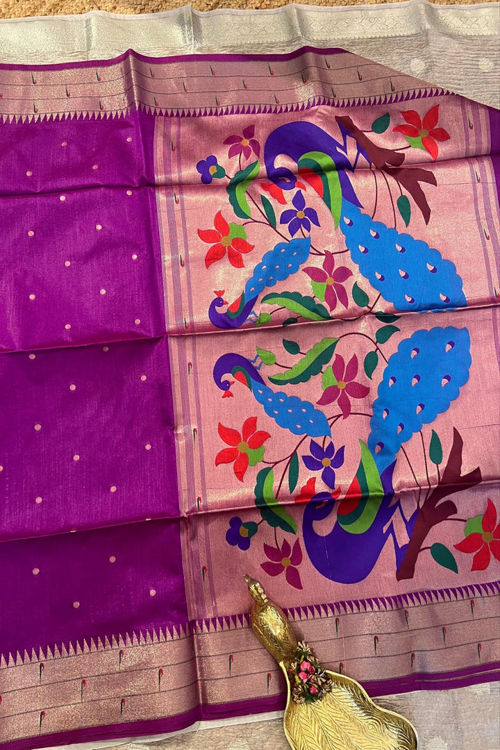 MayurKunj Tussar Paithani Silk Saree