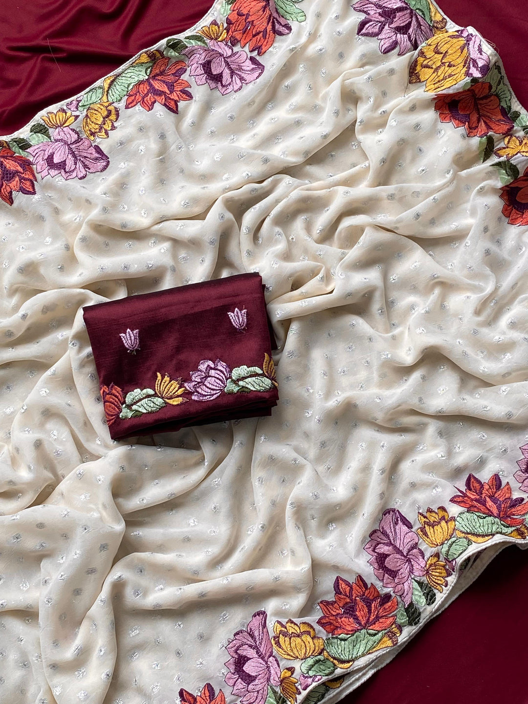 Romance Of Flowers Georgette Silk Saree