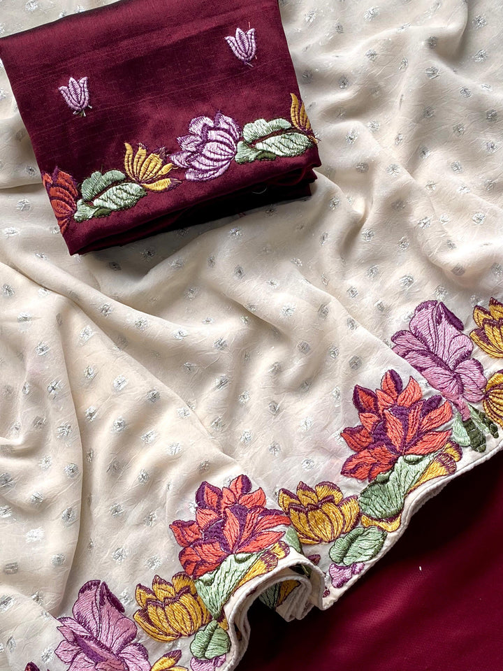 Romance Of Flowers Georgette Silk Saree