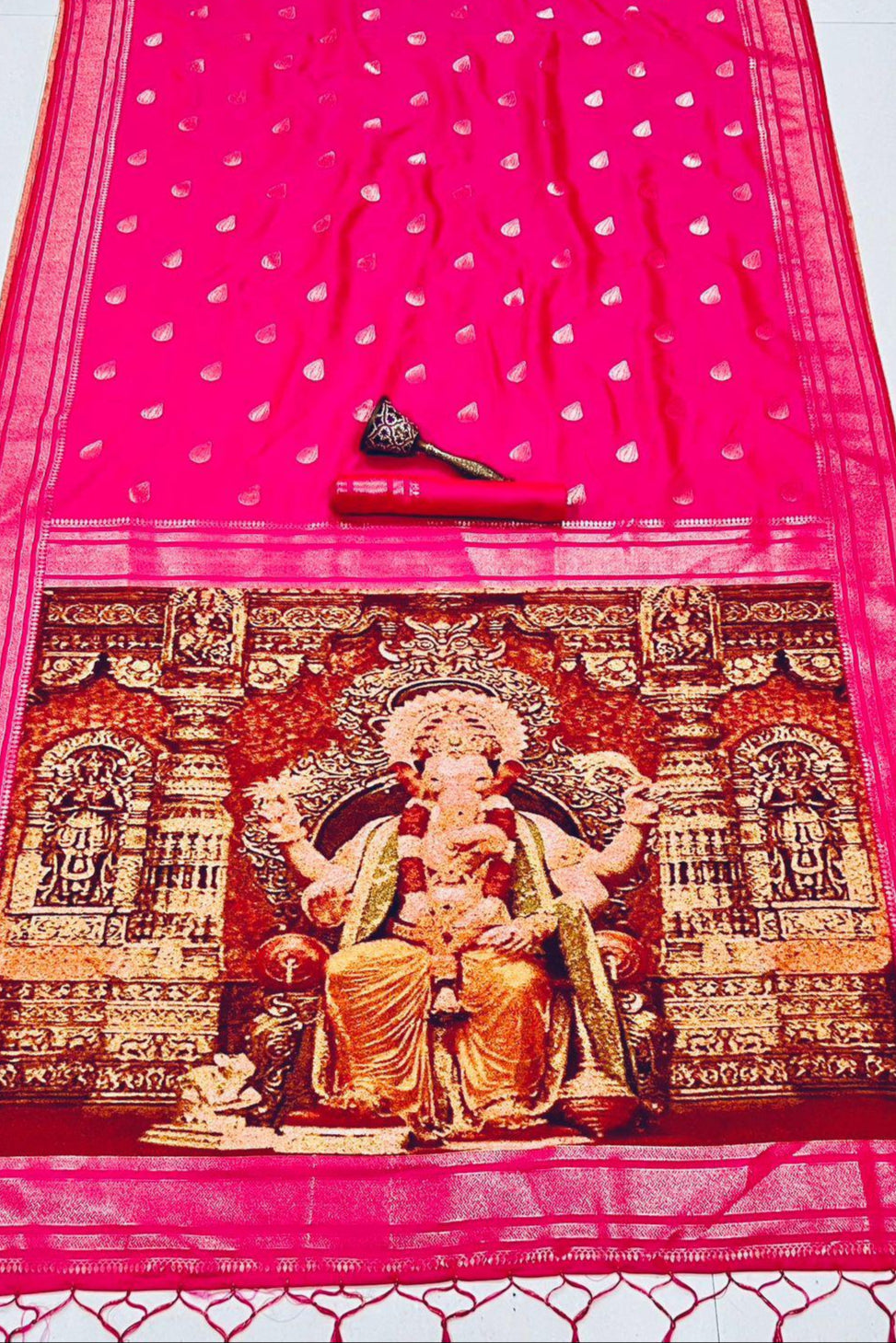 Ganpati Special Kanjivarum Paithani Rani Pink Silk Saree