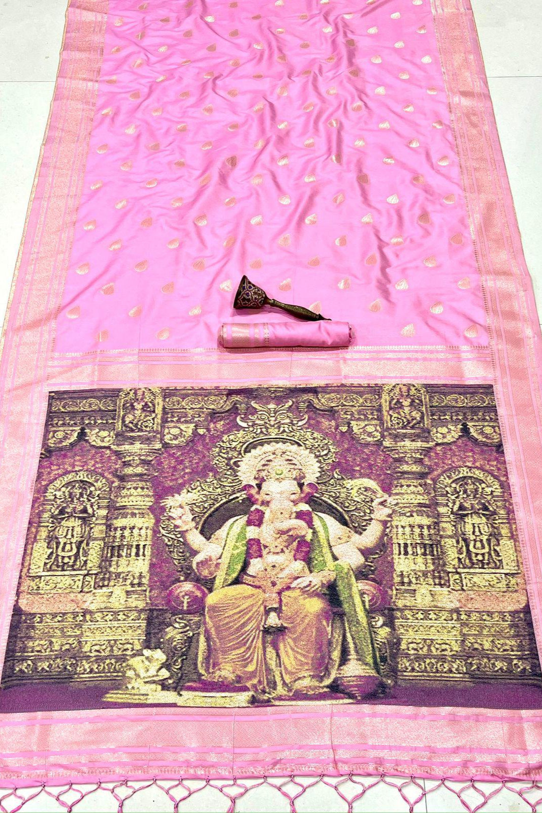 Ganpati Special Kanjivarum Paithani Pink Silk Saree