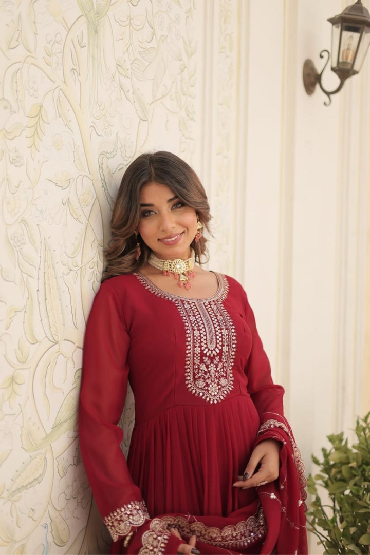 Maroon Magic Georgette Gown Set