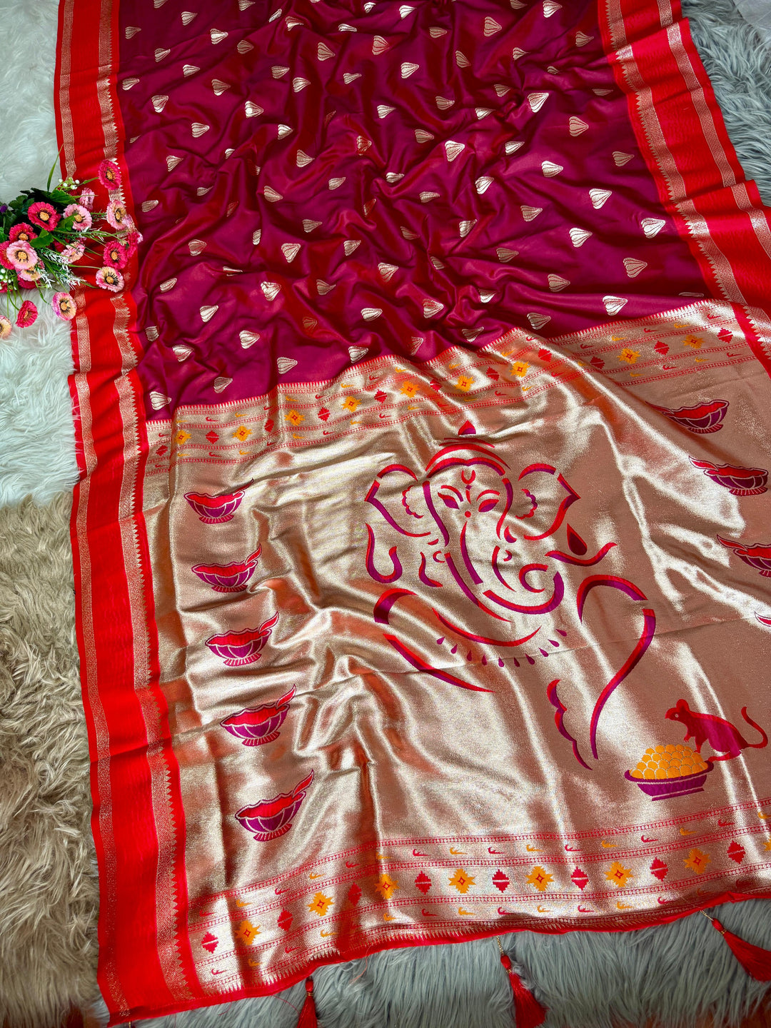 Ganpati Bappa Inspired Paithani Silk Saree