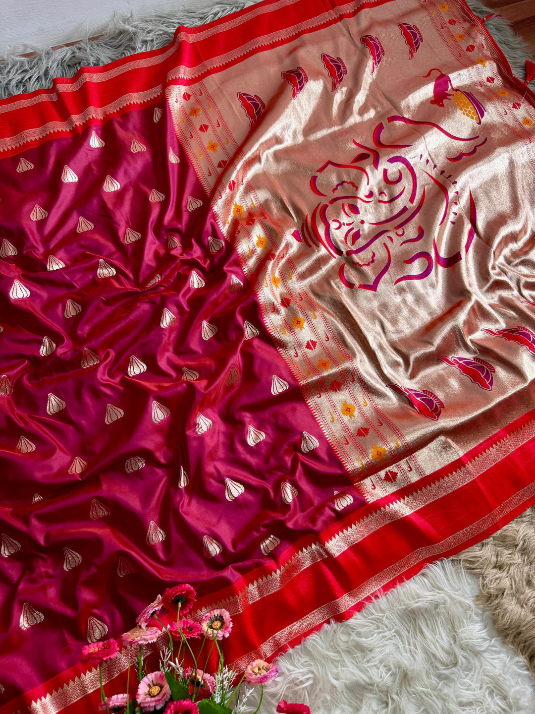 Ganpati Bappa Inspired Paithani Silk Saree