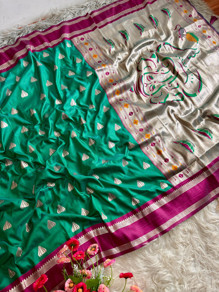 Ganpati Bappa Inspired Paithani Silk Saree