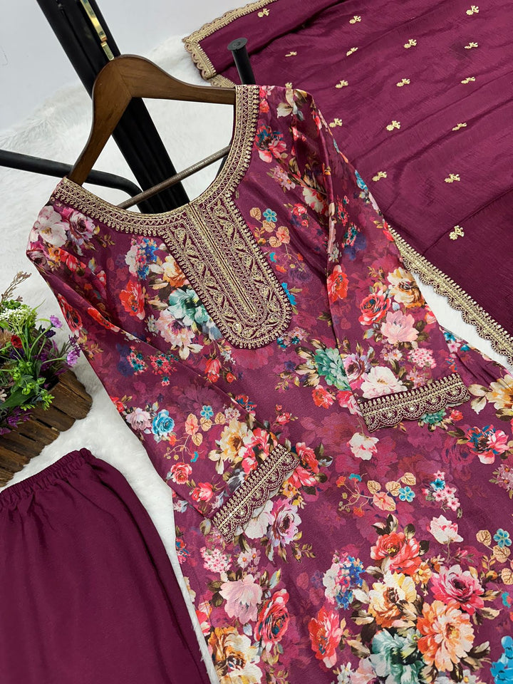 Retro Vibe Chinnon Silk Kurti Set