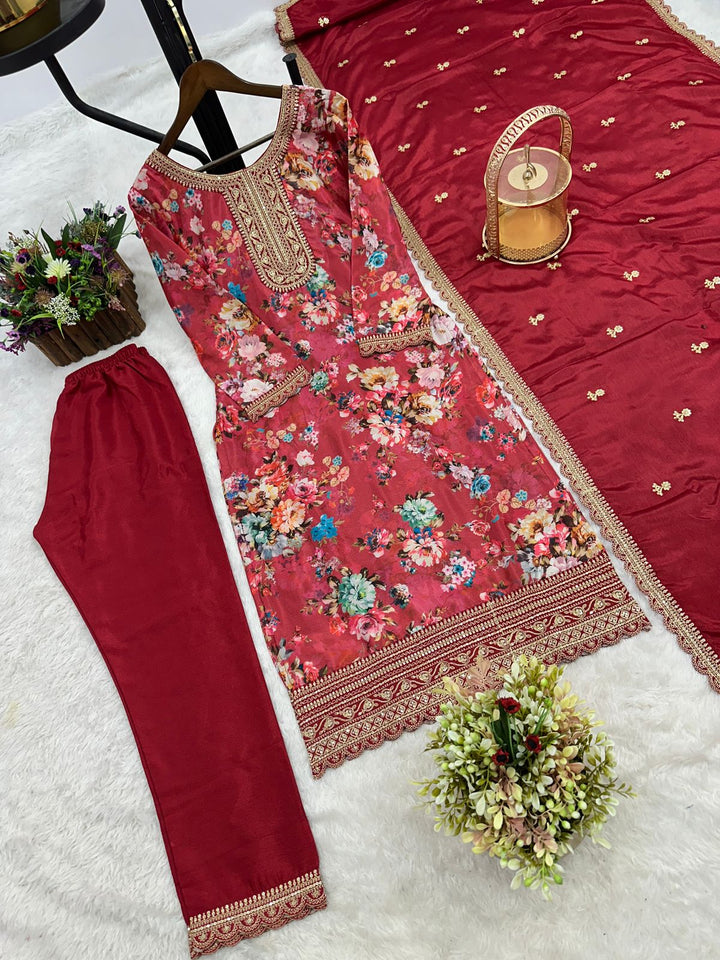 Retro Vibe Chinnon Silk Kurti Set