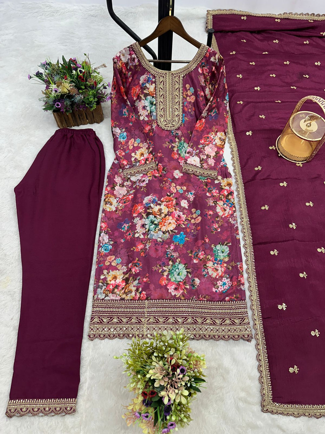 Retro Vibe Chinnon Silk Kurti Set