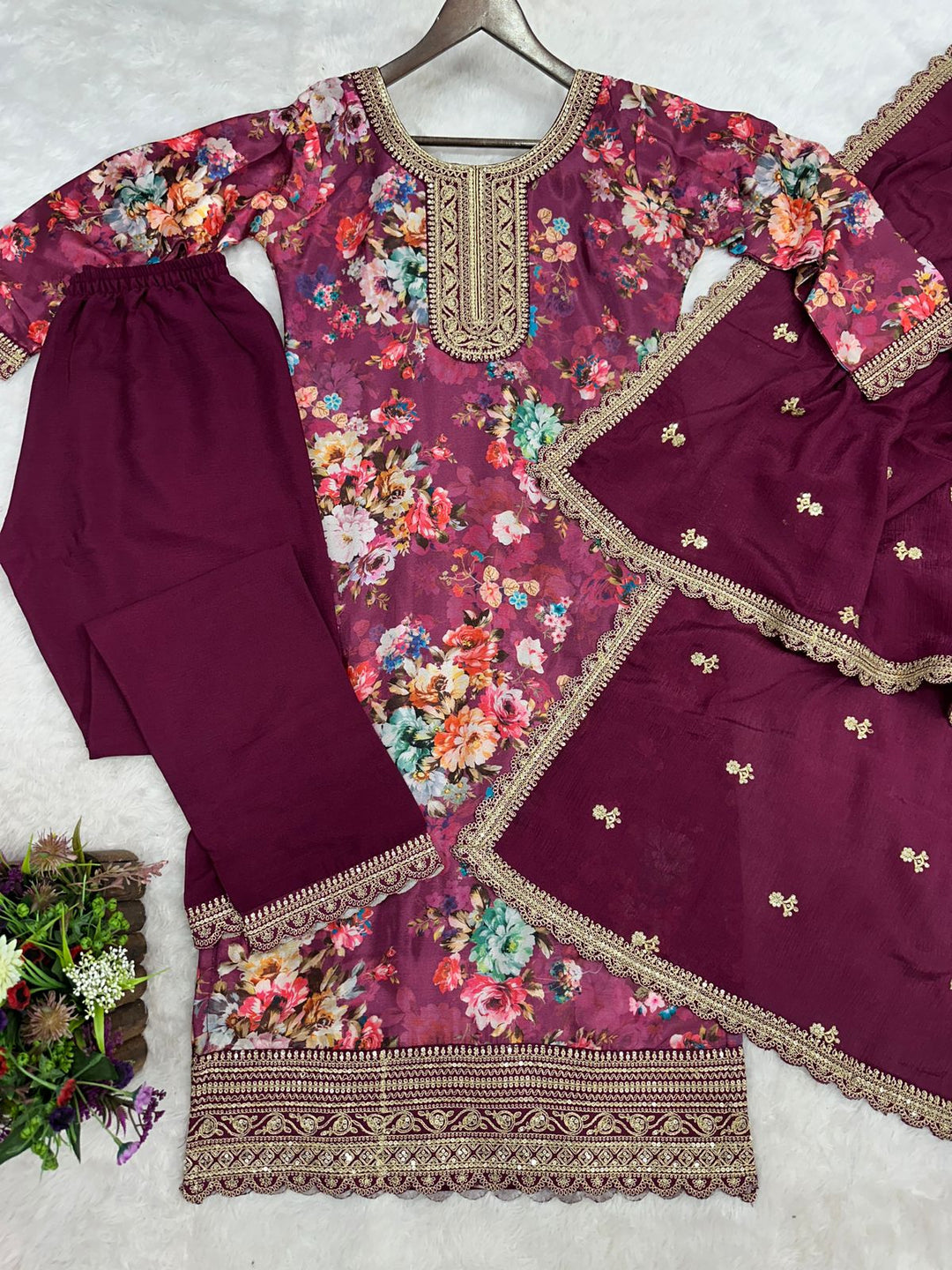 Retro Vibe Chinnon Silk Kurti Set