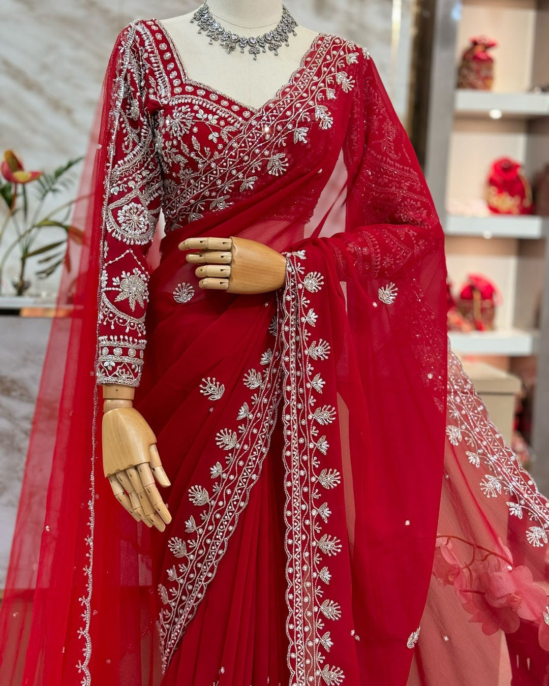 Timeless Stories Georgette Silk Saree [ Dupatta With Unstitched Blouse]