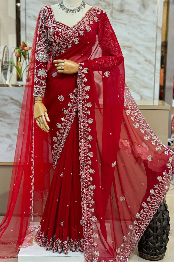 Timeless Stories Georgette Silk Saree [ Dupatta With Unstitched Blouse]