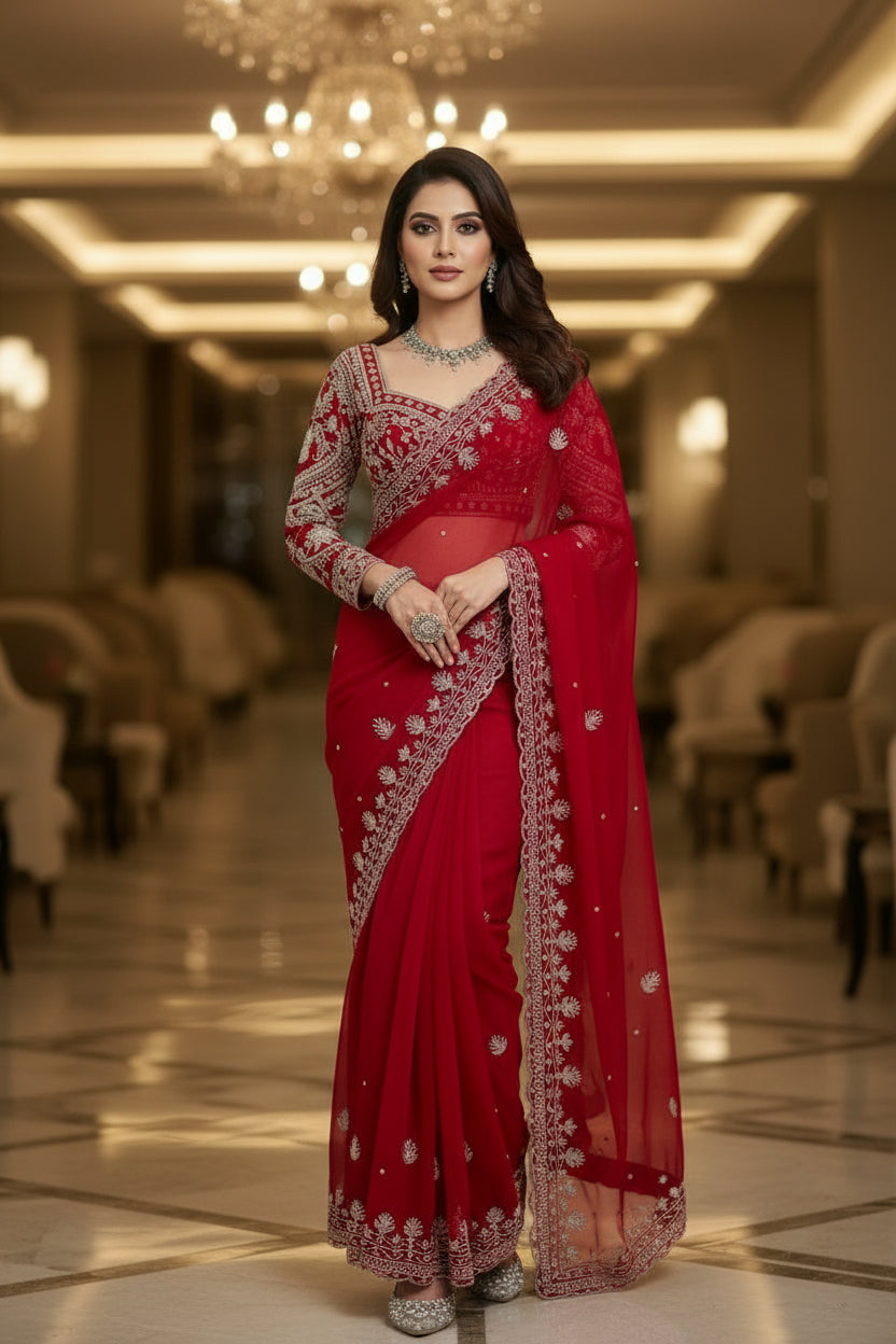 Timeless Stories Georgette Silk Saree [ Dupatta With Unstitched Blouse]