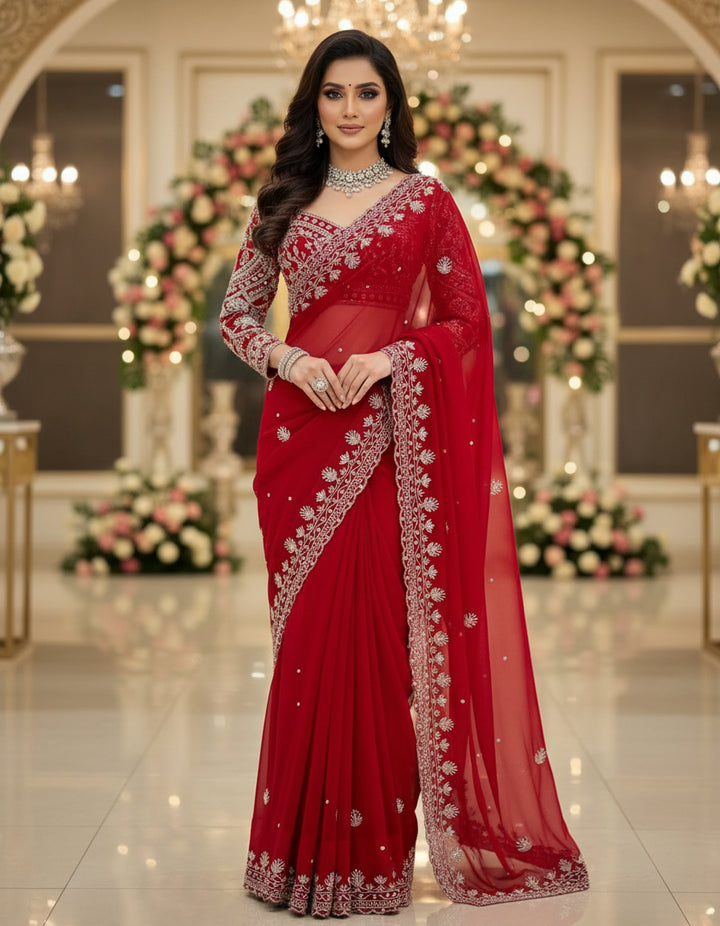 Timeless Stories Georgette Silk Saree [ Dupatta With Unstitched Blouse]