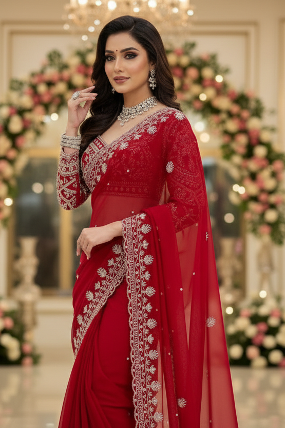 Timeless Stories Georgette Silk Saree [ Dupatta With Unstitched Blouse]