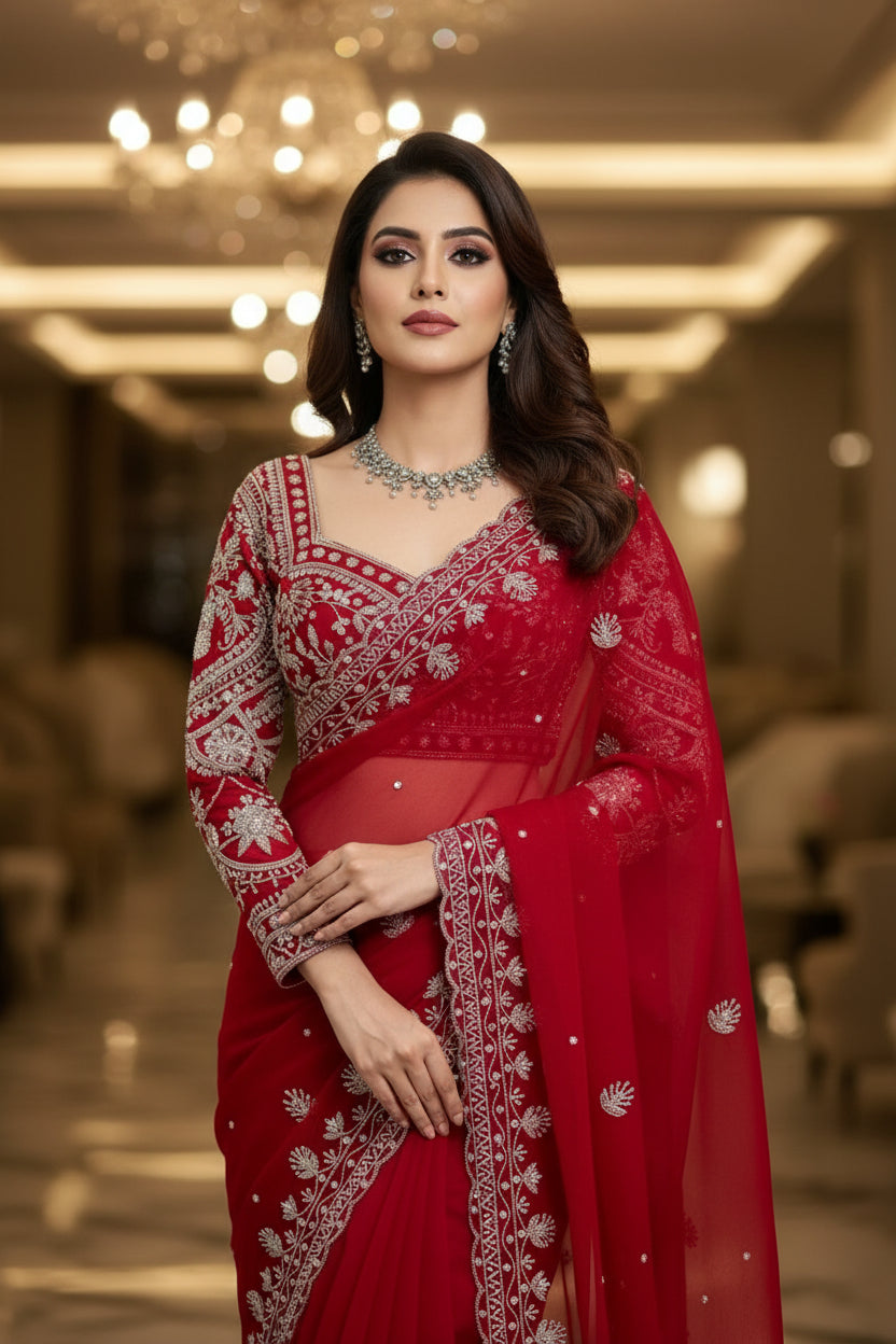 Timeless Stories Georgette Silk Saree [ Dupatta With Unstitched Blouse]