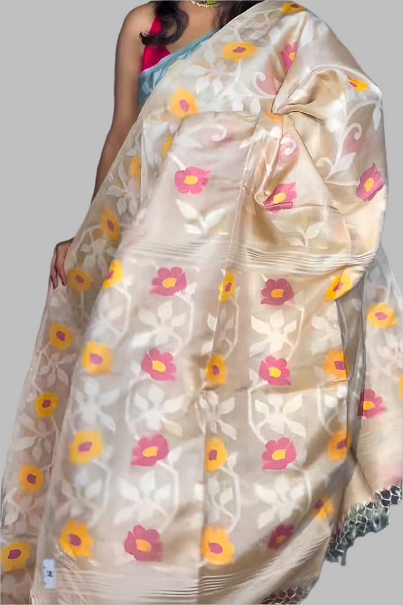 Durer Alo Gacchi Tussar Jamdani Saree