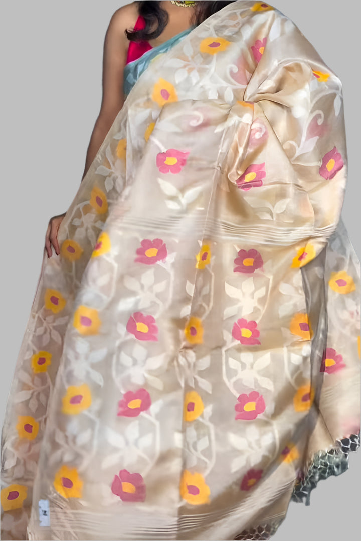 Durer Alo Gacchi Tussar Jamdani Saree