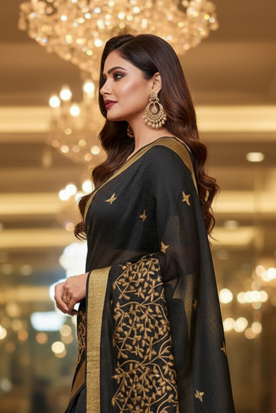 Forever Black - Pure Linen Saree