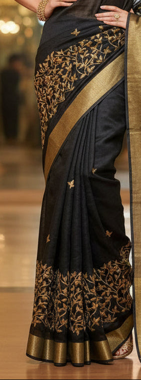 Forever Black - Pure Linen Saree