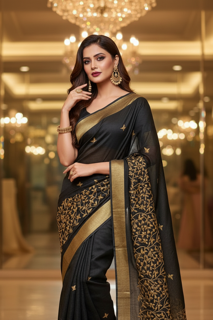 Forever Black - Pure Linen Saree