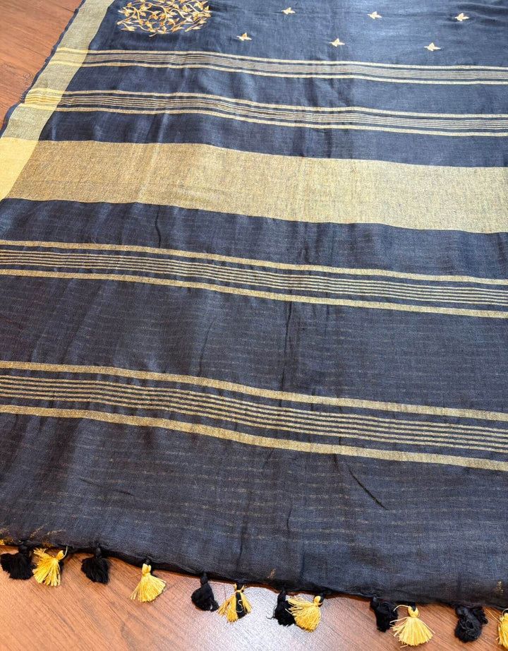 Forever Black - Pure Linen Saree
