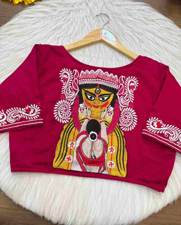 Devi Durga Biday Boron (দেবী দুর্গা বিদায় বরণ )Designer Traditional Blouse (Pink)