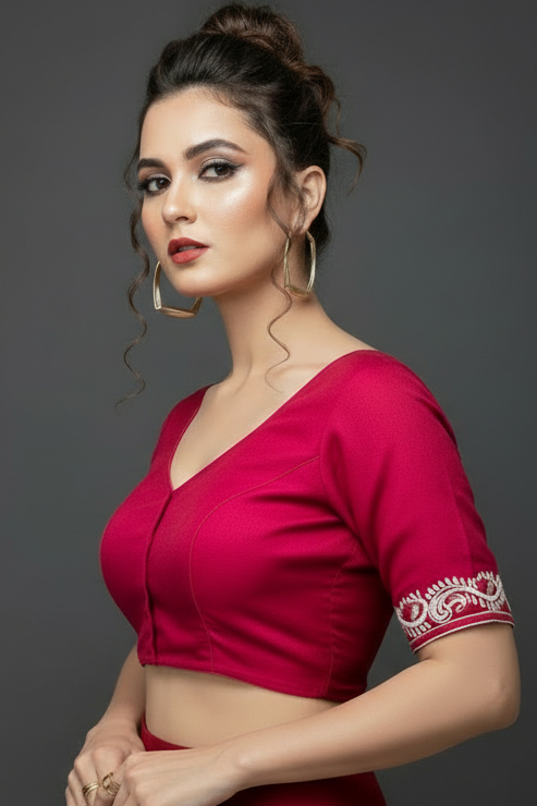 Devi Durga Biday Boron (দেবী দুর্গা বিদায় বরণ )Designer Traditional Blouse (Pink)