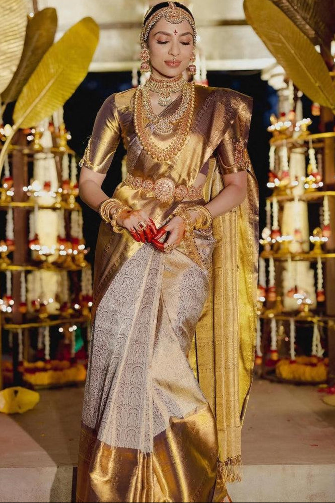 Actress Sobhita Dhulipala Inspired Banarasi Tissue Silk Saree