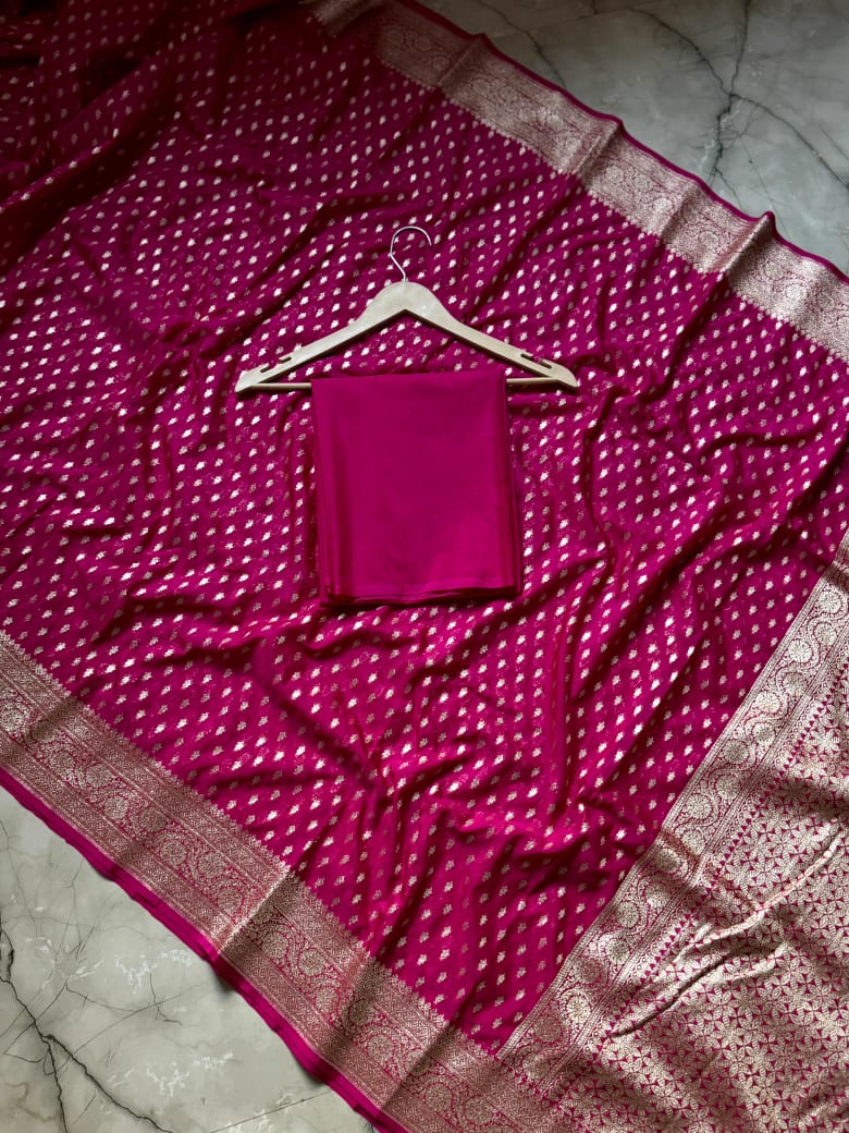 Cloud Code Banarasi Semi Katan Georgette Pink Silk Saree