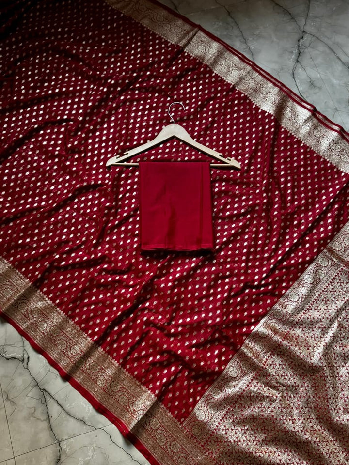 Cloud Code Banarasi Semi Katan Georgette Red Silk Saree
