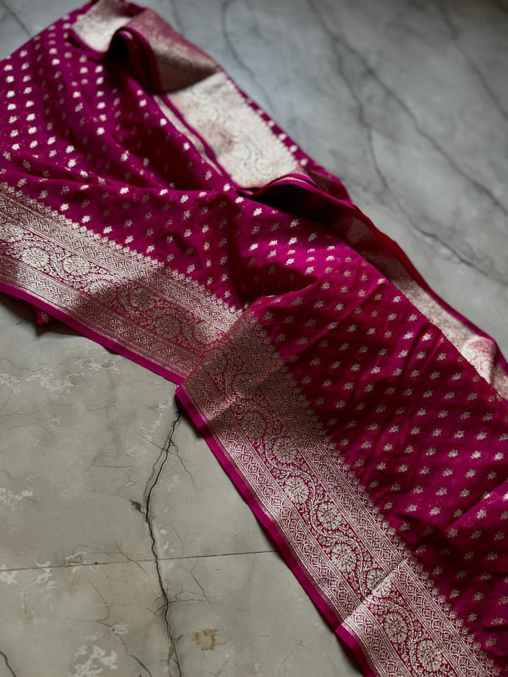 Cloud Code Banarasi Semi Katan Georgette Red Silk Saree